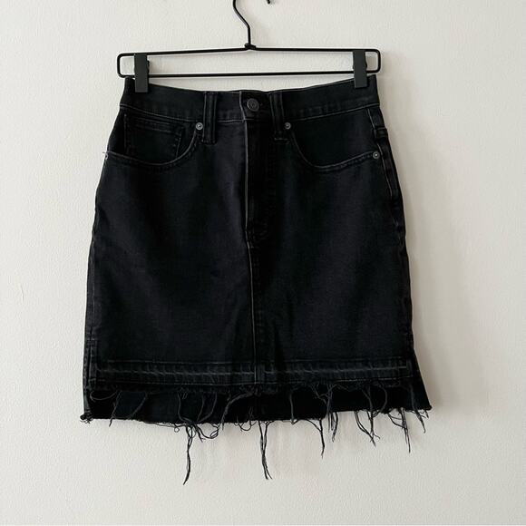 Madewell Step-Hem Jean Skirt in Washed Black - Picture 2 of 7